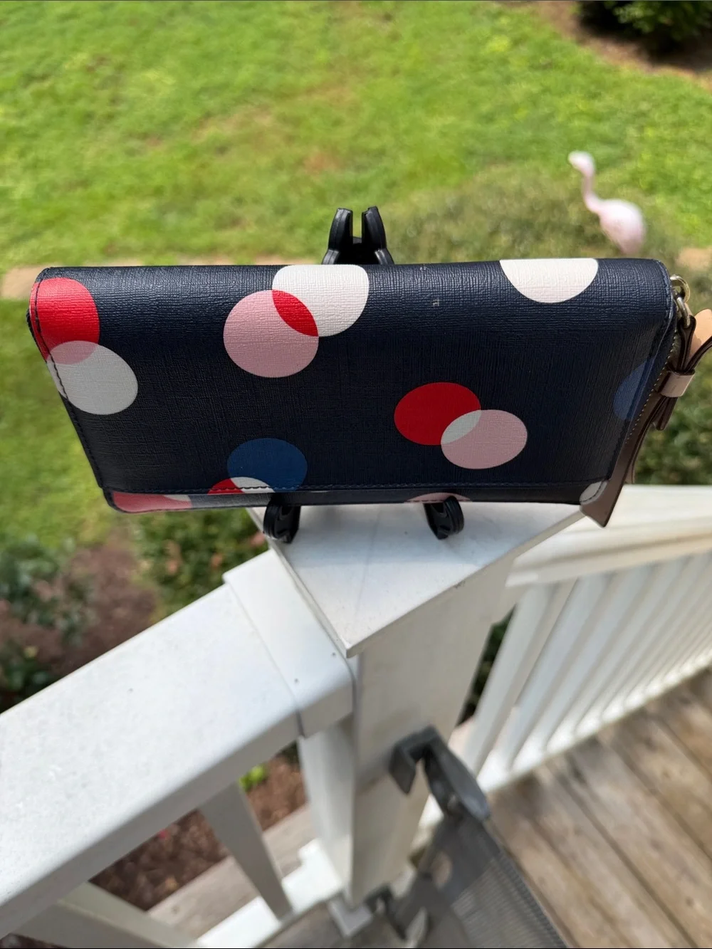kate spade Navy Polka Dot Zip Wallet with Red, Blue & White Circles